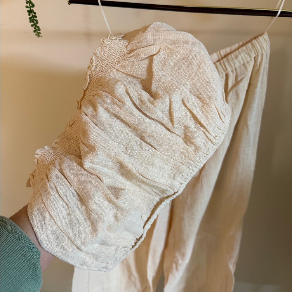 Neutral Cream Linen-Blend Two Piece Set - Picture 2 of 6